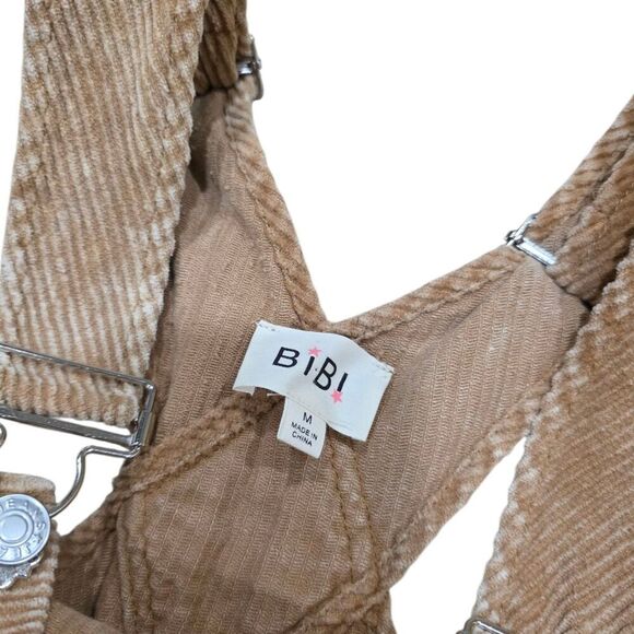 BiBi Camel Brown Vintage Distressed Corduroy Overalls M - Picture 3 of 5